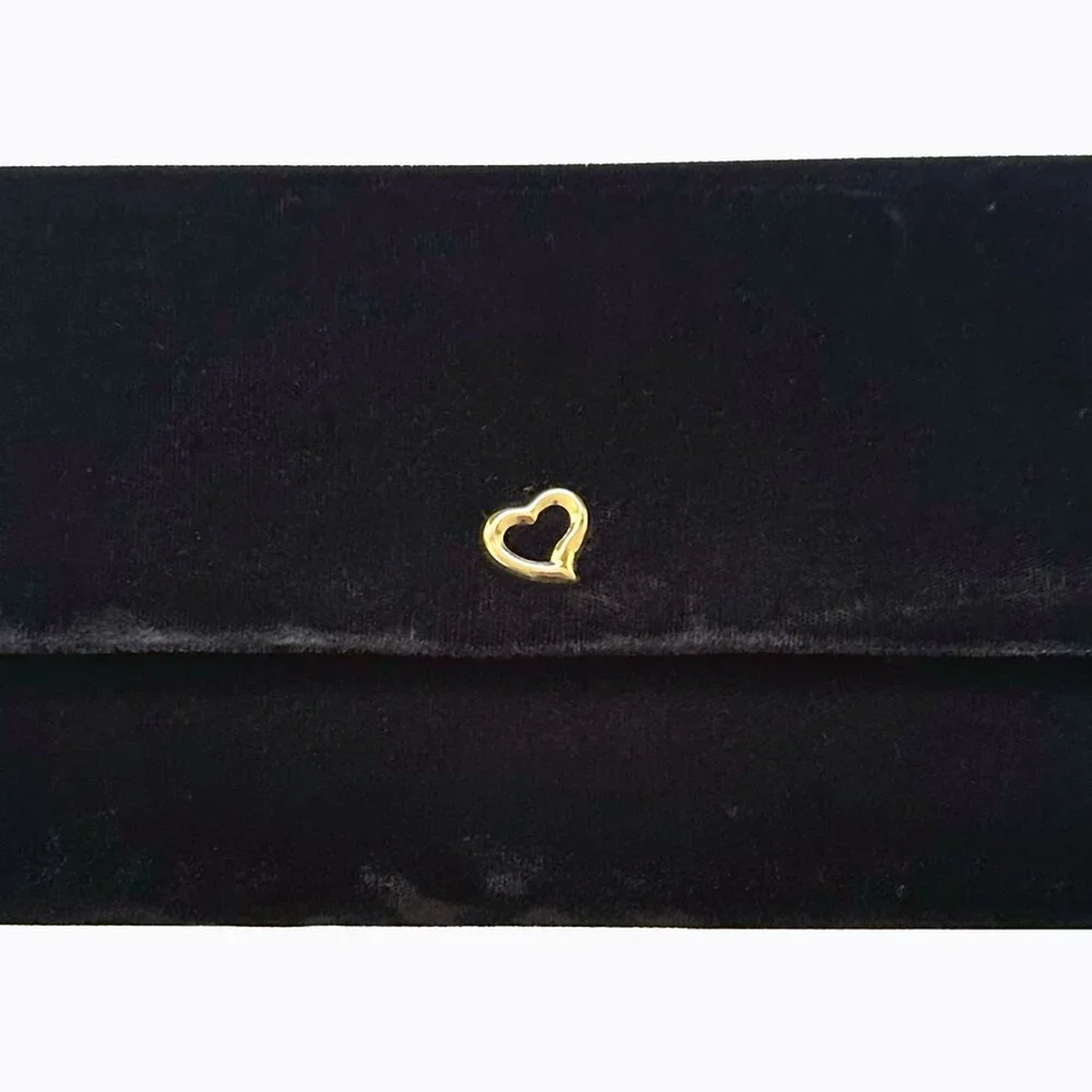 Vintage Victoria's Secret Black Velvet Clutch Evening Bag Gold Heart Whimsigoth